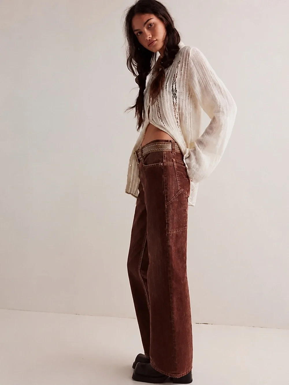 Free People Tinsley High-Rise Flocked Jeans